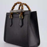 Gucci Black Diana Small Tote Bag in Cuir Leather with Shiny Antique Gold Hardware & Bamboo Handle RRP £3,170