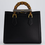 Gucci Black Diana Small Tote Bag in Cuir Leather with Shiny Antique Gold Hardware & Bamboo Handle RRP £3,170