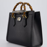 Gucci Black Diana Small Tote Bag in Cuir Leather with Shiny Antique Gold Hardware & Bamboo Handle RRP £3,170