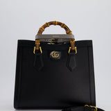 Gucci Black Diana Small Tote Bag in Cuir Leather with Shiny Antique Gold Hardware & Bamboo Handle RRP £3,170