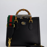 Gucci Black Diana Small Tote Bag in Cuir Leather with Shiny Antique Gold Hardware & Bamboo Handle RRP £3,170