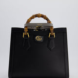 Gucci Black Diana Small Tote Bag in Cuir Leather with Shiny Antique Gold Hardware & Bamboo Handle RRP £3,170