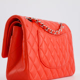 Chanel Scarlet Red Medium Classic Double Flap Bag in Lambskin Leather with Silver Hardware