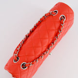 Chanel Scarlet Red Medium Classic Double Flap Bag in Lambskin Leather with Silver Hardware