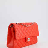 Chanel Scarlet Red Medium Classic Double Flap Bag in Lambskin Leather with Silver Hardware