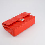 Chanel Scarlet Red Medium Classic Double Flap Bag in Lambskin Leather with Silver Hardware