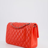 Chanel Scarlet Red Medium Classic Double Flap Bag in Lambskin Leather with Silver Hardware