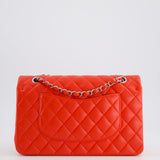 Chanel Scarlet Red Medium Classic Double Flap Bag in Lambskin Leather with Silver Hardware