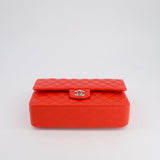 Chanel Scarlet Red Medium Classic Double Flap Bag in Lambskin Leather with Silver Hardware