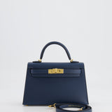 Hermès Mini Kelly II 20cm Bag in Bleu de Prusse Epsom Leather with Gold Hardware