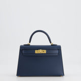 Hermès Mini Kelly II 20cm Bag in Bleu de Prusse Epsom Leather with Gold Hardware