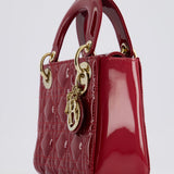 Dior Mini Lady Dior Bag In Red Patent Leather and Champagne Gold Hardware RRP £4,200