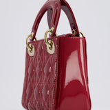 Dior Mini Lady Dior Bag In Red Patent Leather and Champagne Gold Hardware RRP £4,200