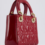 Dior Mini Lady Dior Bag In Red Patent Leather and Champagne Gold Hardware RRP £4,200