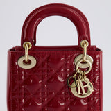 Dior Mini Lady Dior Bag In Red Patent Leather and Champagne Gold Hardware RRP £4,200