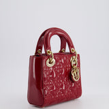 Dior Mini Lady Dior Bag In Red Patent Leather and Champagne Gold Hardware RRP £4,200