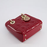 Dior Mini Lady Dior Bag In Red Patent Leather and Champagne Gold Hardware RRP £4,200