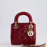 Dior Mini Lady Dior Bag In Red Patent Leather and Champagne Gold Hardware RRP £4,200