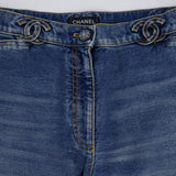 Chanel Printed Straight Leg Jeans with CC Belt Holes Detail Size FR 36 (UK 8)