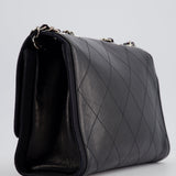 Chanel Black Matelasse Crumpled Calfskin Leather Flap Bag With Silver Hardware and Grosgrain Fabric Detailing