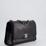 Chanel Black Matelasse Crumpled Calfskin Leather Flap Bag With Silver Hardware and Grosgrain Fabric Detailing