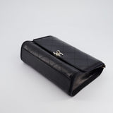 Chanel Black Matelasse Crumpled Calfskin Leather Flap Bag With Silver Hardware and Grosgrain Fabric Detailing