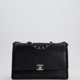 Chanel Black Matelasse Crumpled Calfskin Leather Flap Bag With Silver Hardware and Grosgrain Fabric Detailing