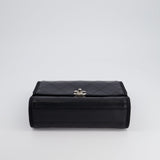 Chanel Black Matelasse Crumpled Calfskin Leather Flap Bag With Silver Hardware and Grosgrain Fabric Detailing