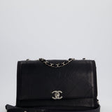 Chanel Black Matelasse Crumpled Calfskin Leather Flap Bag With Silver Hardware and Grosgrain Fabric Detailing