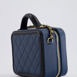 Chanel Navy and Black Small CC Vanity Case Bag in Caviar Leather with Brushed Gold Hardware