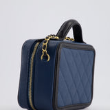 Chanel Navy and Black Small CC Vanity Case Bag in Caviar Leather with Brushed Gold Hardware