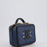 Chanel Navy and Black Small CC Vanity Case Bag in Caviar Leather with Brushed Gold Hardware