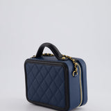 Chanel Navy and Black Small CC Vanity Case Bag in Caviar Leather with Brushed Gold Hardware