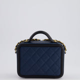 Chanel Navy and Black Small CC Vanity Case Bag in Caviar Leather with Brushed Gold Hardware