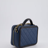 Chanel Navy and Black Small CC Vanity Case Bag in Caviar Leather with Brushed Gold Hardware