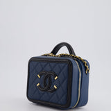 Chanel Navy and Black Small CC Vanity Case Bag in Caviar Leather with Brushed Gold Hardware