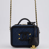 Chanel Navy and Black Small CC Vanity Case Bag in Caviar Leather with Brushed Gold Hardware