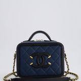 Chanel Navy and Black Small CC Vanity Case Bag in Caviar Leather with Brushed Gold Hardware