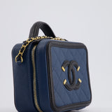 Chanel Navy and Black Small CC Vanity Case Bag in Caviar Leather with Brushed Gold Hardware