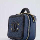 Chanel Navy and Black Small CC Vanity Case Bag in Caviar Leather with Brushed Gold Hardware