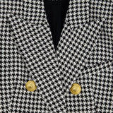 Balmain Black and White Houndstooth Blazer Jacket with Gold Button Details Size FR 38 (UK 10)