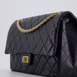 Chanel Navy Medium Reissue 2.55 Double Flap Bag in Quilted Crumpled Lambskin with Gold Hardware