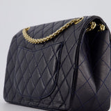 Chanel Navy Medium Reissue 2.55 Double Flap Bag in Quilted Crumpled Lambskin with Gold Hardware