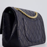 Chanel Navy Medium Reissue 2.55 Double Flap Bag in Quilted Crumpled Lambskin with Gold Hardware