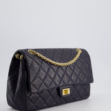 Chanel Navy Medium Reissue 2.55 Double Flap Bag in Quilted Crumpled Lambskin with Gold Hardware