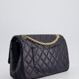 Chanel Navy Medium Reissue 2.55 Double Flap Bag in Quilted Crumpled Lambskin with Gold Hardware