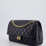 Chanel Navy Medium Reissue 2.55 Double Flap Bag in Quilted Crumpled Lambskin with Gold Hardware