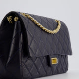 Chanel Navy Medium Reissue 2.55 Double Flap Bag in Quilted Crumpled Lambskin with Gold Hardware