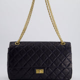 Chanel Navy Medium Reissue 2.55 Double Flap Bag in Quilted Crumpled Lambskin with Gold Hardware