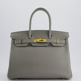 Hermès Birkin 30cm Retourne Bag in Gris Mourette Togo Leather With Gold Hardware